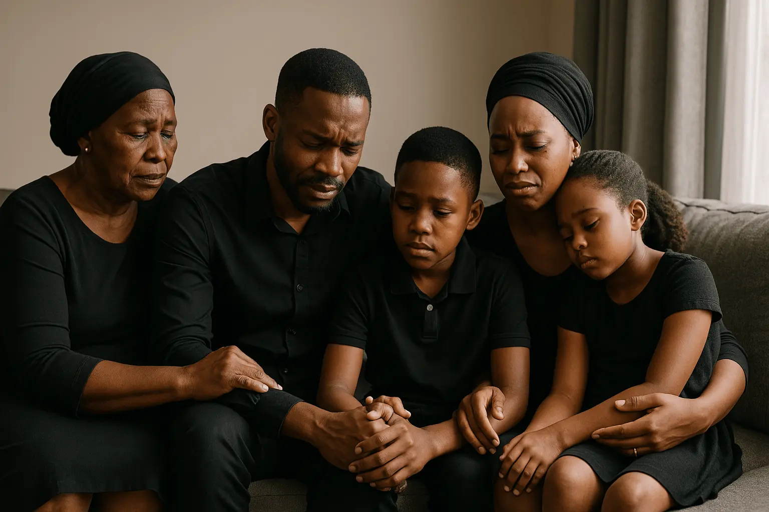 A supportive family embracing during difficult times