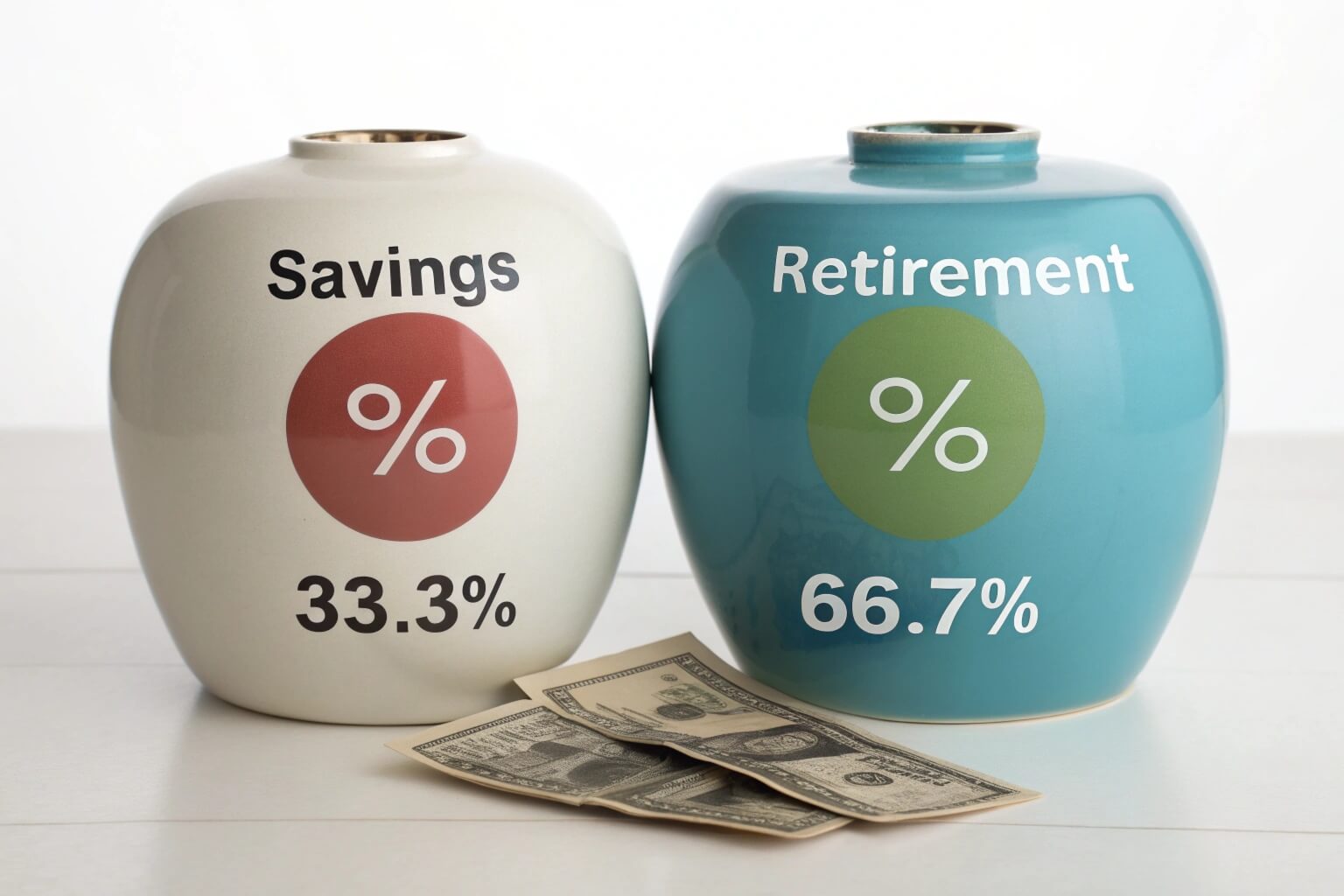 Infographic showing two distinct retirement pots with labels and percentages